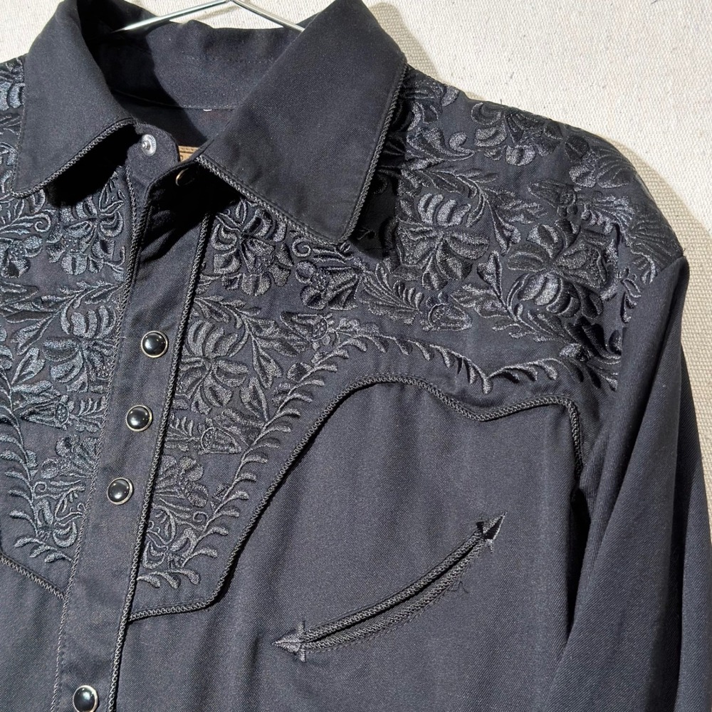 Scully Western Shirt Men Medium Black Floral Embroidered Snap Cowboy‎ Retro - Picture 7 of 8